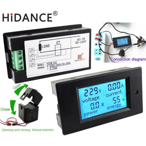 AC Digital Voltmeter Voltage Meters 80~260V/100A Power Energy analog Ammeter watt current Amps Volt meter LCD Panel Monitor
