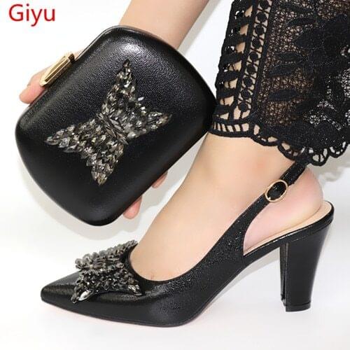 Doershow ladies Party black Shoe and Bag Sets Italian Shoes and Bags Set for party African Matching Shoes and Bags!SLO1-24