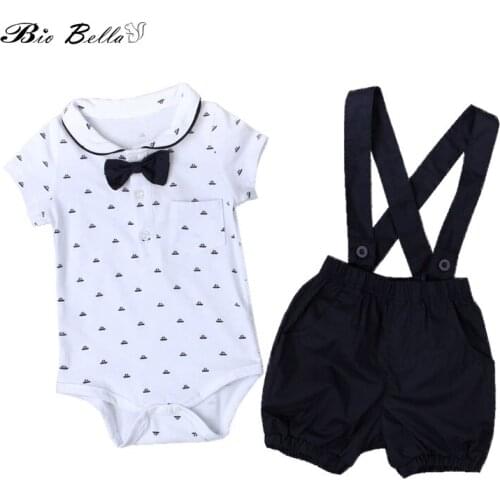 Baby Boys Girls Clothing Set Cotton Baby Clothes Summer Casual Infant Bodysuit+Bib Pants 2Pcs Gentleman Suits Bebes Infantil