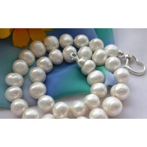 Beautiful Big 17" 13MM white round freshwater pearl necklace