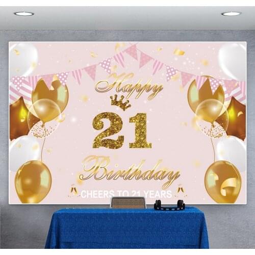 Laeacco 18 21 30 60 Birthday Photography Backdrops Backgrounds Pink Pennant Gold Balloons Party Decor Photophone For Photo Shoot
