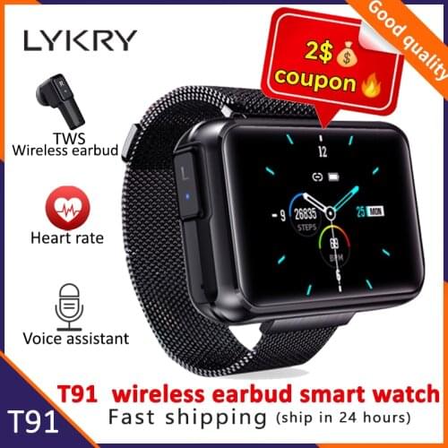 LYKRY T91 TWS Wireless Bluetooth Headset Smart Watch Men 2020 1.4 Inch Big DIY Screen Bluetooth Call Weather Smartwatch