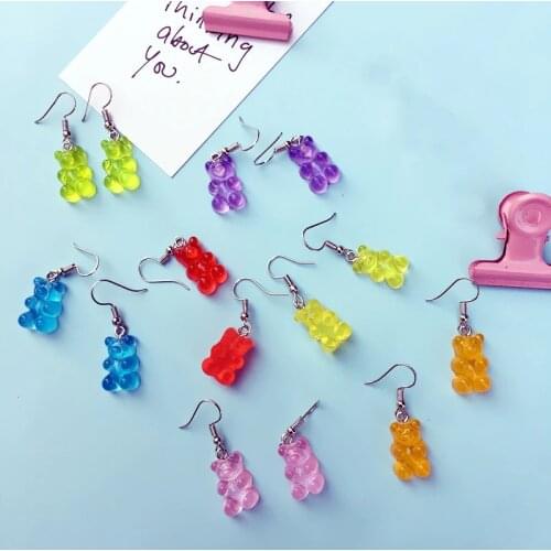 Minimalist Dangle Earring Jelly Polychromatic Cartoon Animal Bear Drop Earrings Fashion Minimalist Stud Earings for Women