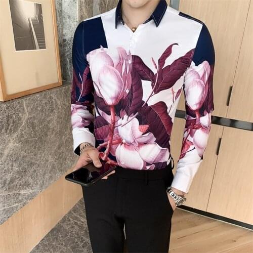 2021 Brand clothing Men make pure cotton printing Business dress shirt/Male slim fit leisure Long sleeve shirts Plus size S-3XL
