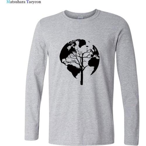 Autumn T Shirt Men Funny Tree Nature World Map T Shirt for Men Casual Streetwear T Shirt Long Sleeve Tee Tops O Neck Tshirt Men