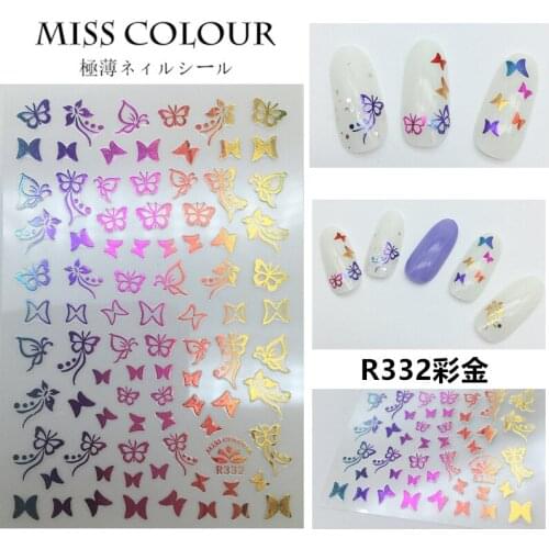 Newest R332 333 laser butterfly design 3d nail art sticker Japan Korea type DIY decal decoration tools for nail tips
