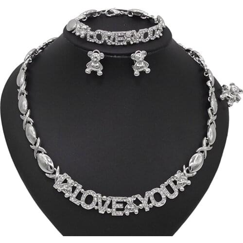 Yulaili Newest Jewelry Sets Trendy XO Necklace Earrings Bracelet Ring Women Silver Color Jewellery Accessories Gifts