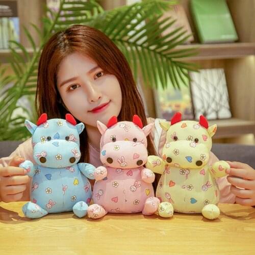 New Creative Three-Color Cattle Floral Cloth Doll Plush Soft Stuffed Toys Pillow Year Mascot Annual Party For Girls Kids Gift