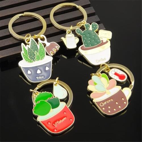 New Cute Succulent Plants Alloy Epoxy Keychains Cartoon Key Chain Gift Keyholder Pendant Accessories