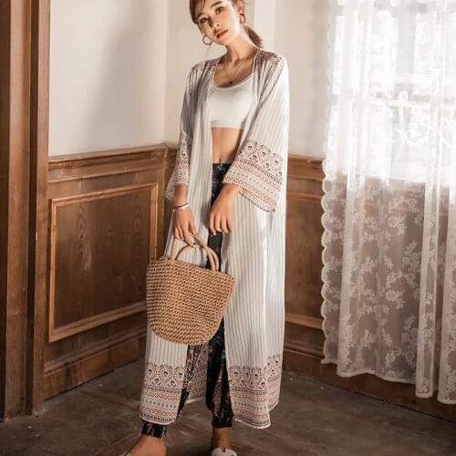 Sun Protection Clothing Womens Ultra-long Beach Chiffon Cardigan Summer Seaside Vacation Ethnic Style Retro Shawl Jacket