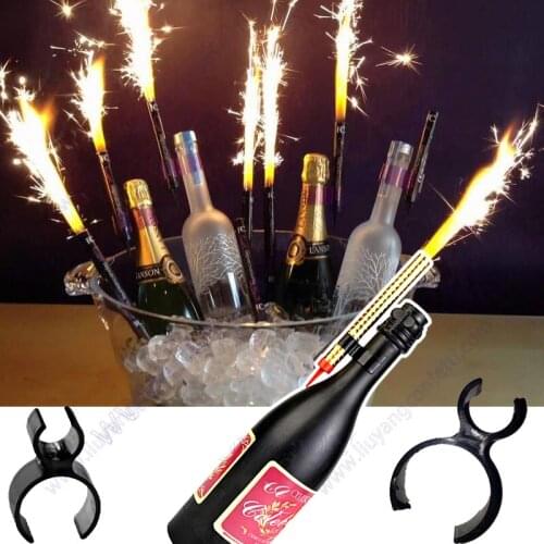 Single Champagne Bottle Birthday Candle Sparkler Firework Safety Ice Fountain Plastic Clip Holder Night Club Cake Party Wedding