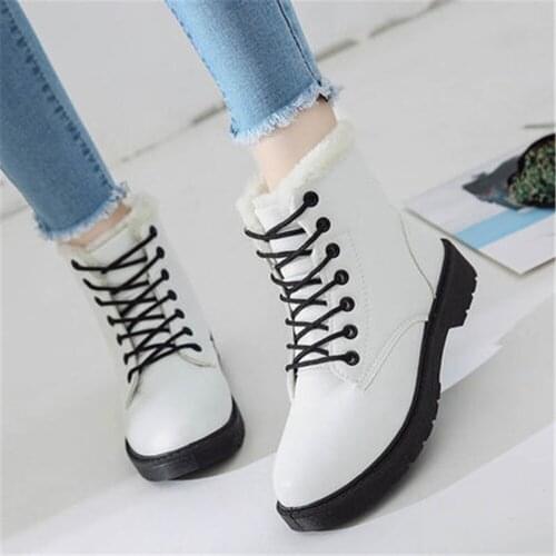 2020 Autumn Winter Flats Ankle Shoes Women Plus Velvet Snow Boots Warm Round Head Casual Sneakers Female Boots Black White 35-40
