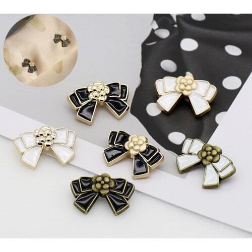5pcs Cute Bow Shaped Metal Buttons for Shirt DIY Sewing Supplies and Accessories Buttons for Clothing Golden Shirt Women
