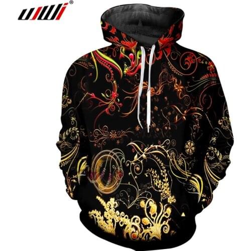 UJWI Autumn New Red Pullover Men 3D Printed Yellow Flowers And Leaves Top Oversized 5XL Clothes Man Winter Hoodies
