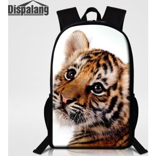 Dispalang Childrens School Backpacks 16'' Large Schoolbags Animal Tiger Lion Fox Wolf Printed Boys Bookbags Male Travel Bagpack