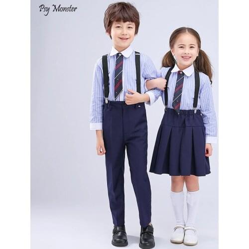 Boys And Girls Strap School Uniforms Pupils Chorus Performance Clothes Childrens Day Reading Kindergarten Dresses Costumes 4pcs