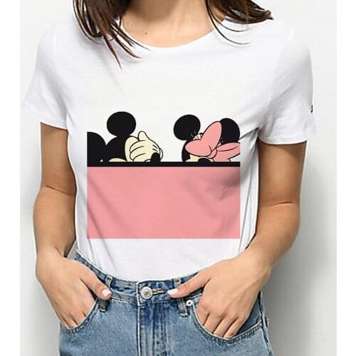 Mouse Mickey Minnie Lovers Printed Funny T Shirt Women Short Sleeve Round T-Shirt Fashion Hip-Hop Streetwear Tops Unisex