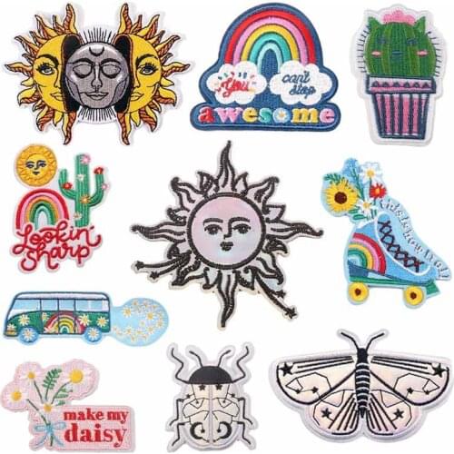 Sun God Embroidered Cloth Stickers Skates Leather Embroidery Iron on Patch Cartoon Insect Thermo Clothes Appliques Decorations