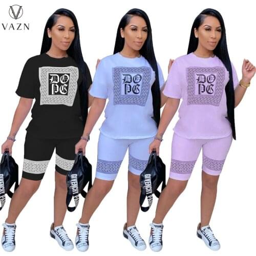 VAZN 2021 Summer Free Regular Tracksuits Set Casual Young Short Sleeve Knee Length Free Women 2 Piece Set Women Wear