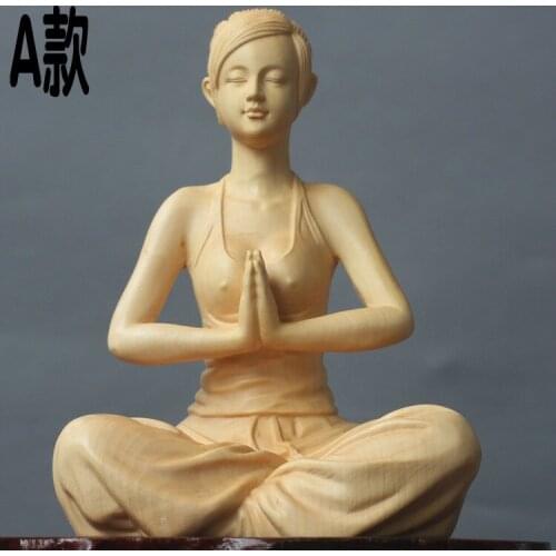 Character statue yoga beauty give decoration woodcarving hand carving character playing playing pieces