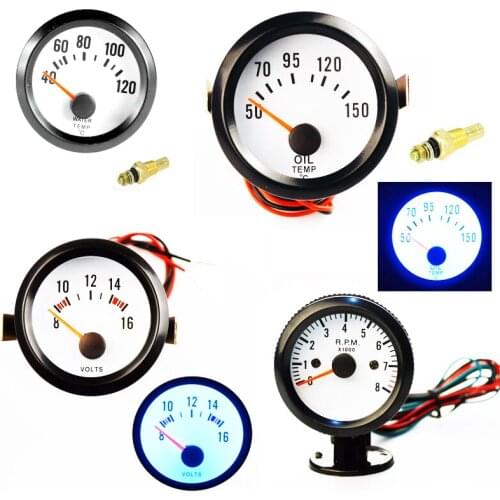 2" 52mm Car Water Temp Gauge Oil Temperature Volt Meter Tachometer Pointer instrument Blue LED Light