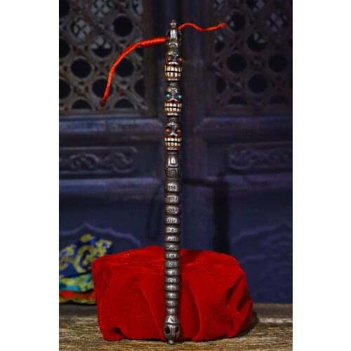 12"Tibet Buddhism Tiantie Tracing mosaic Gem Three layers Skeleton head statue Dorje Vajra Phurpa Town House Exorcism