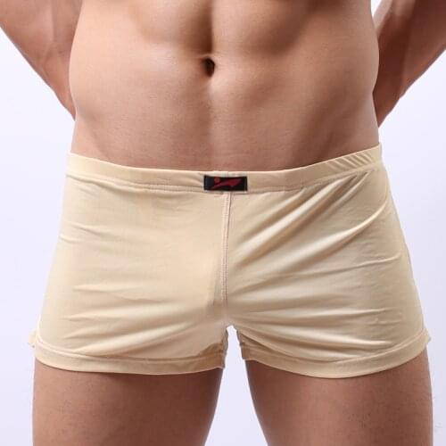 Boxer Mens Underwear Sexy Thin Low Waist Men Panties Built-in Penis Pocket Cool Ice Silk Boxershorts Home Lounge Loose Shorts