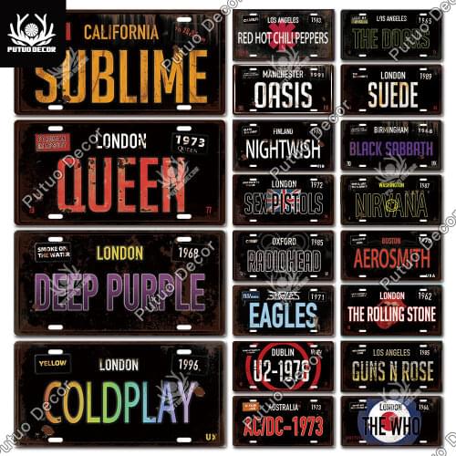 Putuo Decor Famous Band Vintage Metal Sign Tin Sign Licenses Plate Metal Plaque Decoration for Bar Pub Man Cave Club Wall Decor