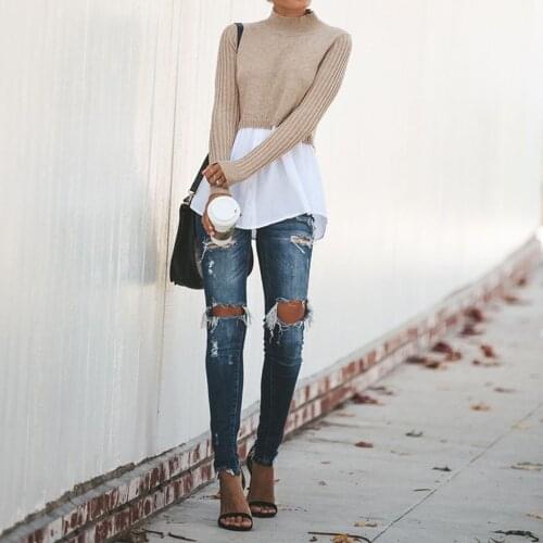 Knitted Autumn Sweater Women Patchwork Turtleneck Pullover Winter Plus Size Sweater Sueter Mujer Invierno 2019