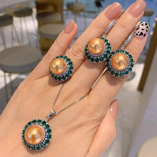 Funmode High Quality Pearl Necklace Earing Ring Bridal Jewelry Set For Women accesorios parure mariage Wholesale FS225