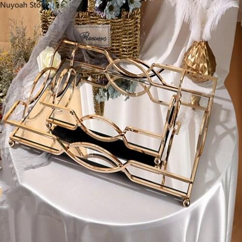 European-style Mirror Tray Coffee Table Metal Rectangular Household Dressing Table Cosmetic Storage Tray Household Display Tray