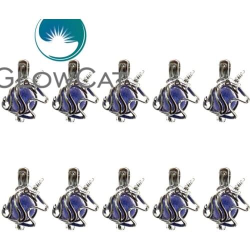 10x K573 Unicorn Head Pearl Cage Jewelry Making Beads Cage Pendant Essential Oil Diffuser Aroma Locket For Oyster Party Jewelry