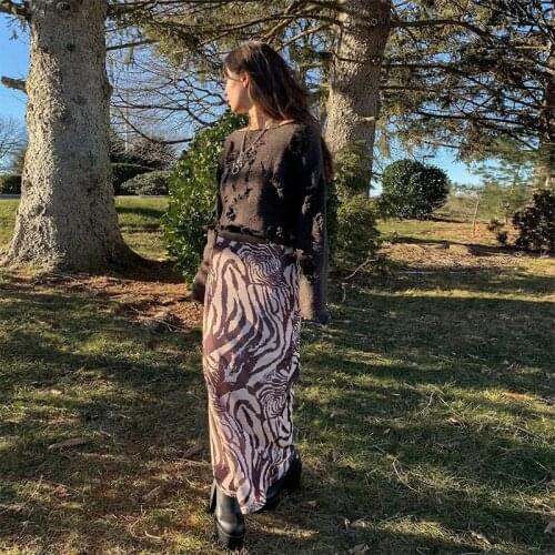 Tree Pattern Print Hit Color 2021 Summer European American New Womens Mesh High Waist Long Skirt Retro Skirt