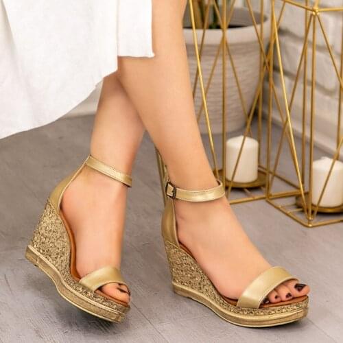 Tonar Dran Gold Skin Wedges Women Sandals New Season Platform Casual and Elegant Style Fashion Summer