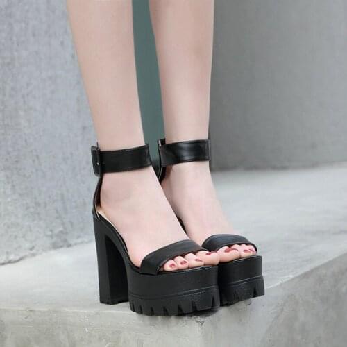 Women Sandals Block Thick Chunky High Heels Nightclub Shoes Thick Platform heels Punk Rock Goth Rome Gladiator Sandals Ladies