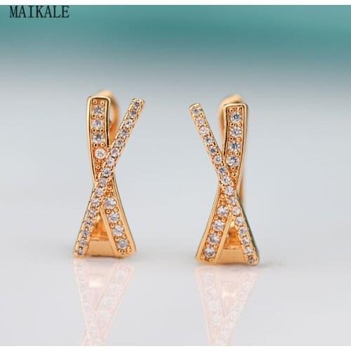 MAIKALE Trendy Stud Earrings for Women Cubic Zirconia Zircon Geometric X Shape Earring Clip on Earing Korean Fashion Jewelry