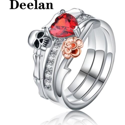 DEELAN Rings for Women Skull Heart CZ Crystal Rose Flowers Ring girl Silver Color Engagement Jewelry Wedding Trendy Love Gift
