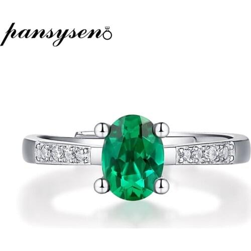 PANSYSEN New 100% 925 Sterling Silver 5x7MM Oval Cut Emerald Simulated Moissanite Gemstone Women Ring Wholesale Anniversary Gift