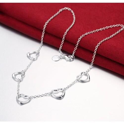 New 925 Silver Necklace Five Heart Pendant Necklace For Woman Wedding Wedding Jewelry Gift