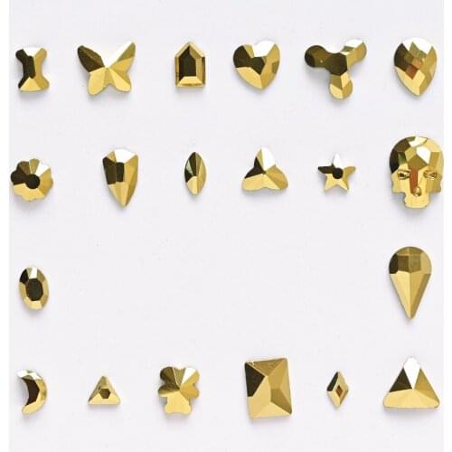 1Box Mixed Golden Silver Flat Glass Rhinestone Nail Art Decoration Heart Star Flower Diamond Jewelry DIY Manicuring Decorations