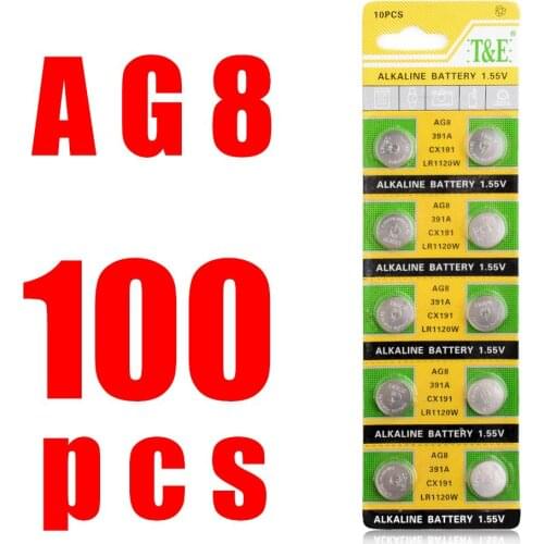YCDC 100pcs AG8 LR1120 LR1121W LR55 Watch Battery Coin Cells Batteries Alkaline 1.55V Disposable Battery Wholesale for Laser Pen