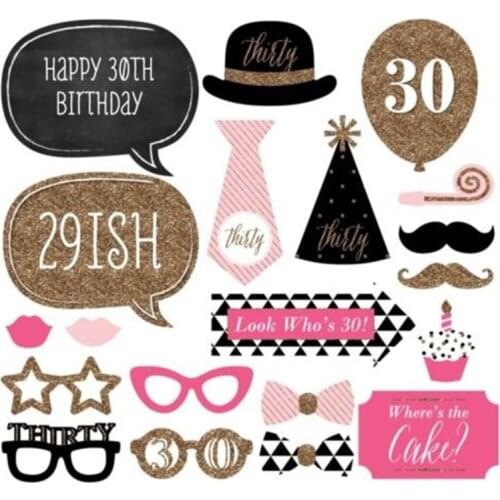 20pcs/Set Party Decoration 30 Years Old Celebration Birthday Photo Booth Props Funny Mask Glasses Photography Event Favour