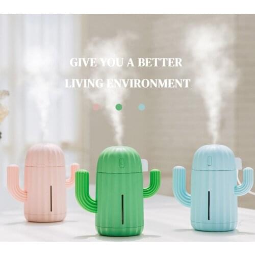 340ml Air Humidifier Home Office Mini Ultrasonic Air Diffuser Cactus Design USB Powered LED Humidifier