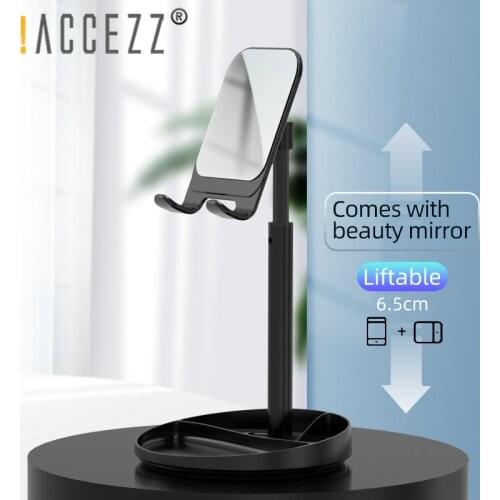 !ACCEZZ Telescopic Phone Stand Holder With Mirror For iPhone Samsung Xiaomi Adjustable Phone Holder For ipad mini Tablet Bracket