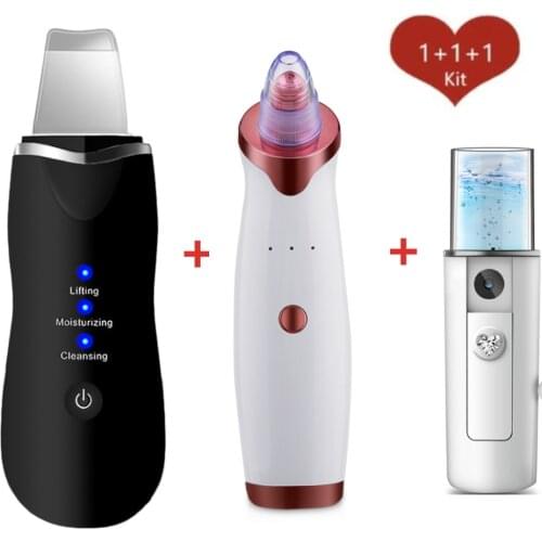 3PCS Tools Blackhead Remover Ultrasonicl Skin Scrubber Cleaner Blackhead Extractor Face Pore Vacuum Skin Tag Nose Acne Remover