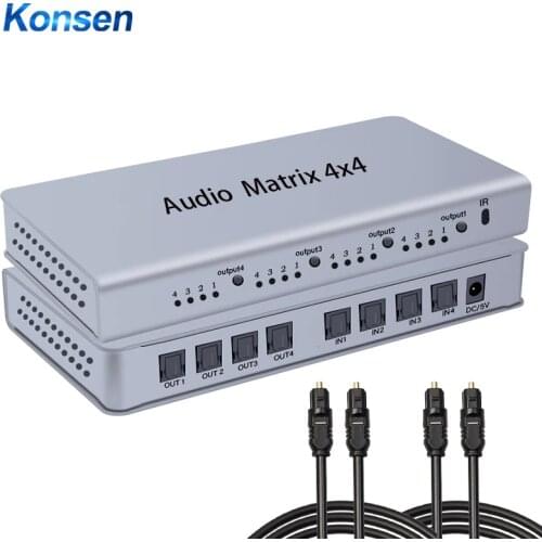 Audio Matrix 4x4 Switch Switcher Splitter SPDIF /TOSLINK Digital Optical Audio 4x4 True Matrix Switcher Selector Remote Control