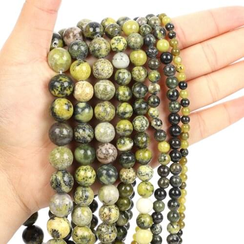 Natural Stone Beads Yellow Grass Charm Round Loose Beads for Jewelry Making Needlework DIY Bracelet Strand 4-12 MM
