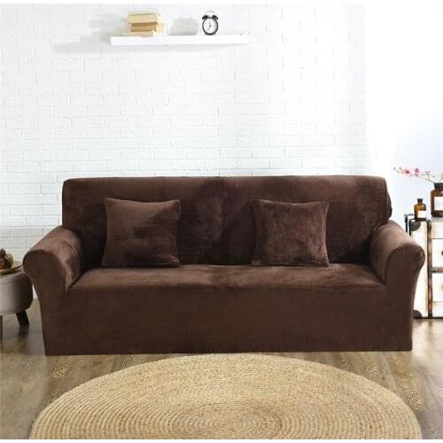 Thick Plush Sofa Covers for Living Room Elastic Solid Color Couch Cover Universal Sectional Sofa Slipcovers 1/2/3/4 seater