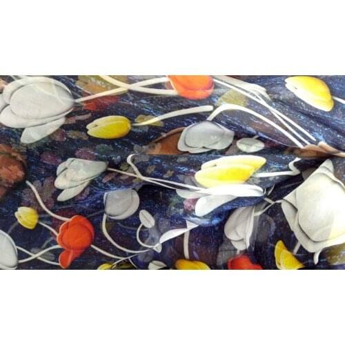 Telas flowers prints French Lace dress silk Chiffon Fabric Sewing Woven Material scarf Textile Tulle Curtain 100% Silk Fabric