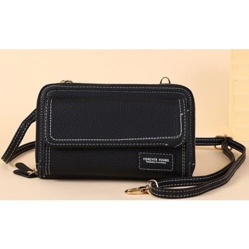 Ladies Long Cell Phone Pocket with Zipper Hasp Female Shoulder Messenger Bags PU Leather Mini Crossbody Bag Coin Purse for Women